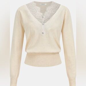 NWT Lace Panel Rhinestone Sweater - small